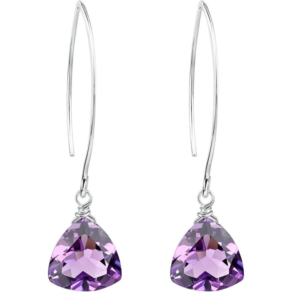 Women's Purple Amethyst Trillion Quartz Sterling Silver Dangle Earrings